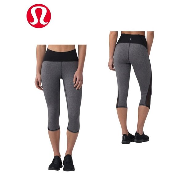 Lululemon Train Times Cropped High Rise (17") | Heathered Gray/Black | Sz 4 - Picture 1 of 9